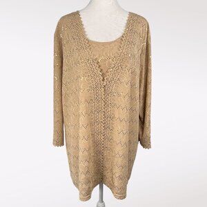 Vintage Maggie Sweet Faux Twinset Dressy Top Metallic Knit Pullover 90s/00s  XL